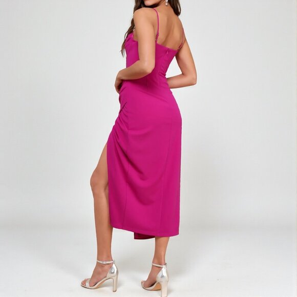 Lulus Always Turning Heads Magenta Bustier Tulip Midi Dress - Picture 3 of 9